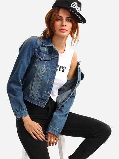 Dual Flap Pocket Stone Wash Blue Denim Jacket