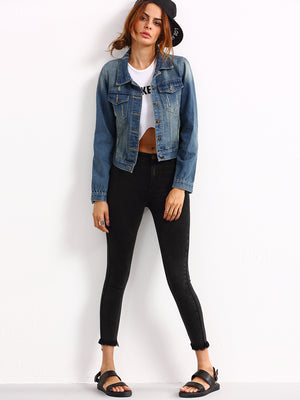 Dual Flap Pocket Stone Wash Blue Denim Jacket