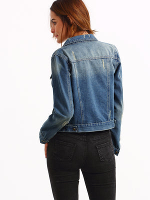 Dual Flap Pocket Stone Wash Blue Denim Jacket