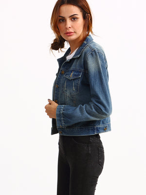 Dual Flap Pocket Stone Wash Blue Denim Jacket