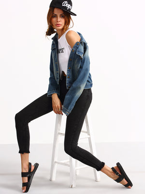 Dual Flap Pocket Stone Wash Blue Denim Jacket