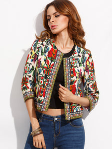 Multicolor Tribal Print Outwear With Embroidered