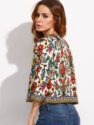 Multicolor Tribal Print Outwear With Embroidered