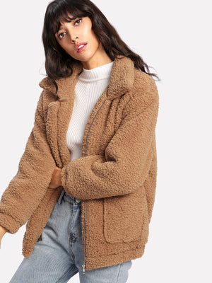 Dual Pocket Faux Fur Teddy Jacket