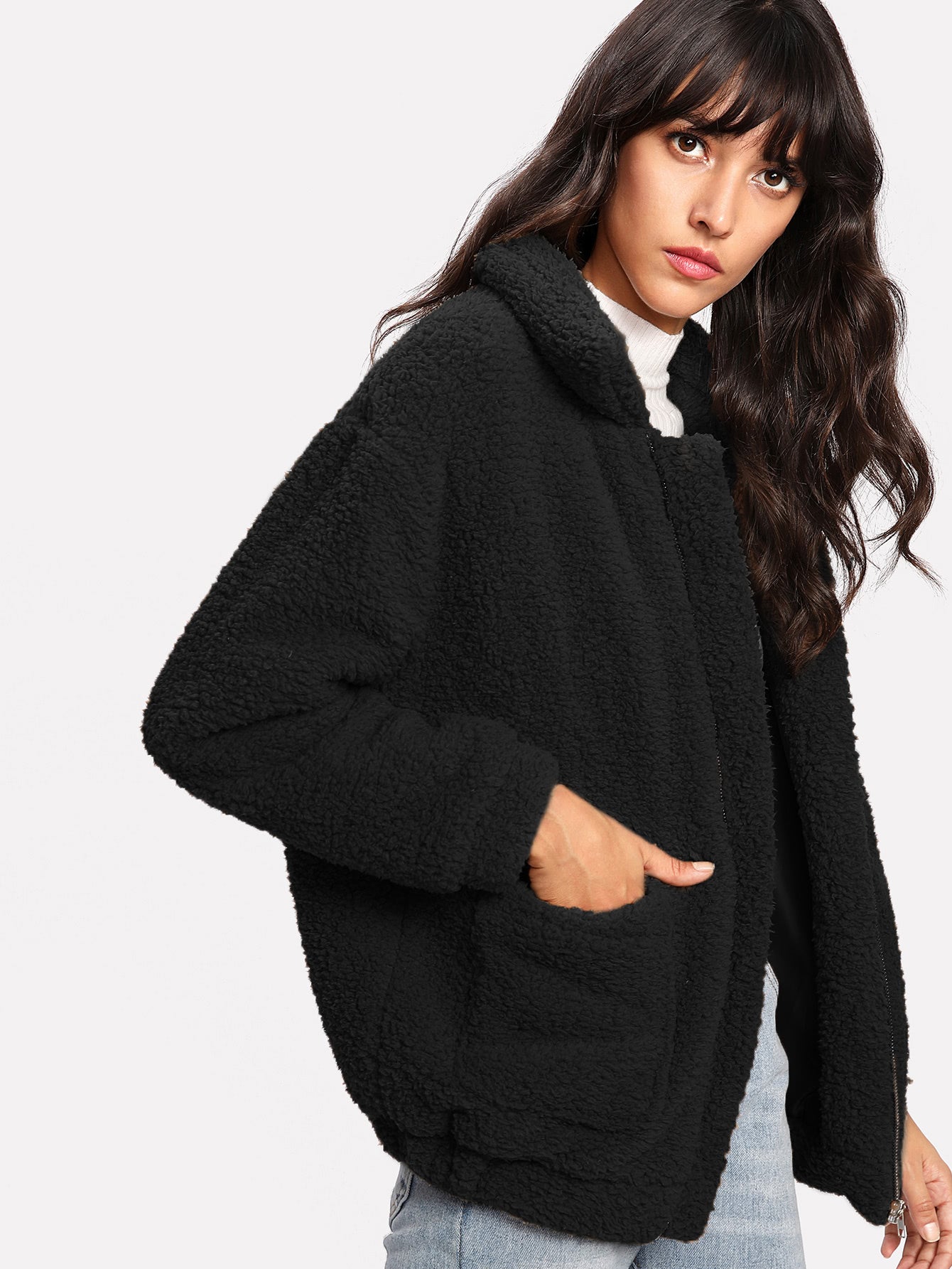 Dual Pocket Faux Fur Jacket