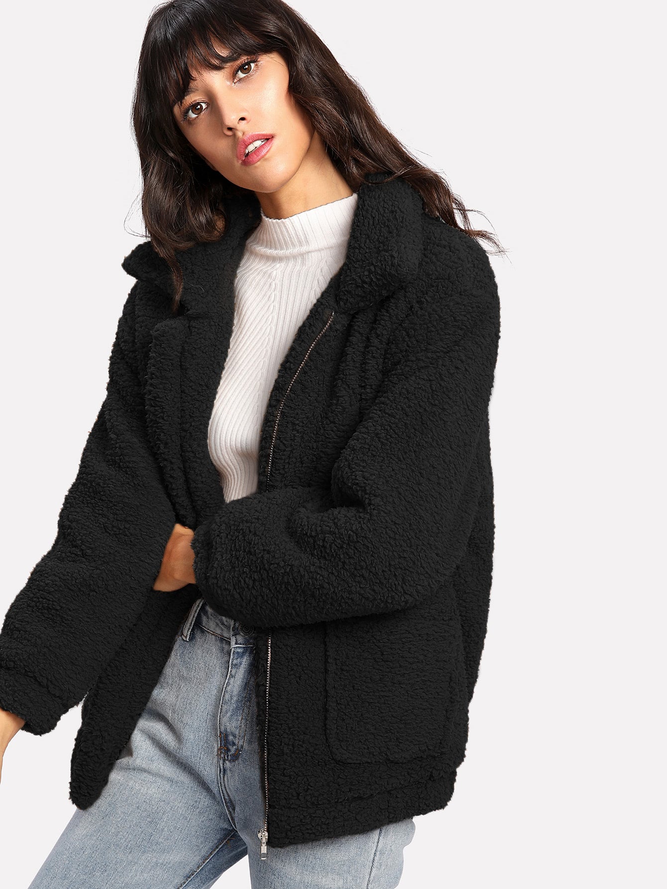 Dual Pocket Faux Fur Jacket