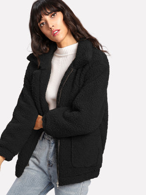 Dual Pocket Faux Fur Jacket