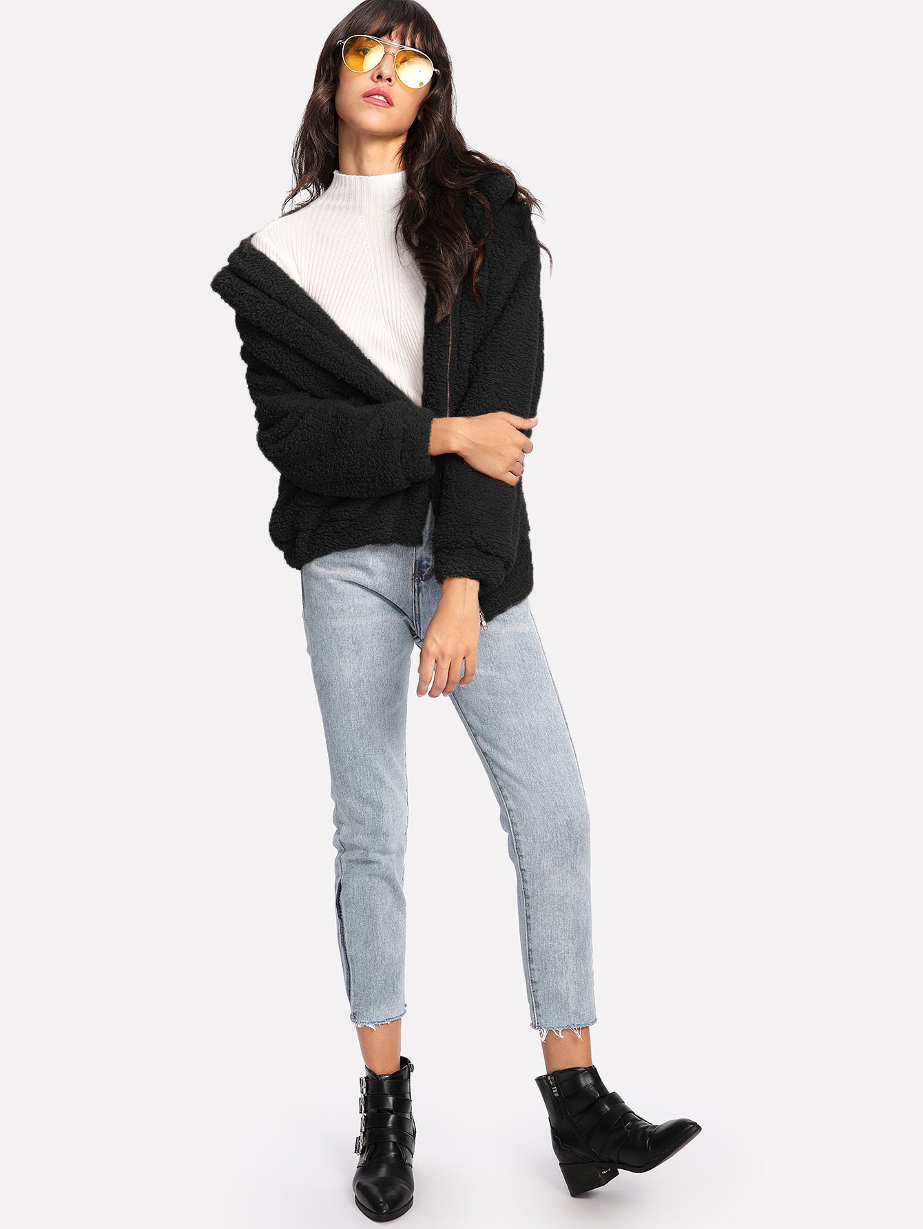 Dual Pocket Faux Fur Jacket