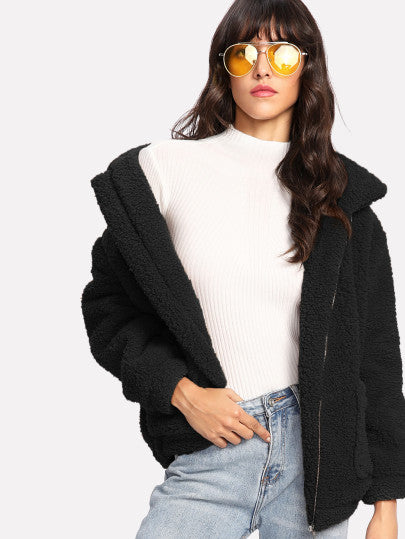 Dual Pocket Faux Fur Jacket