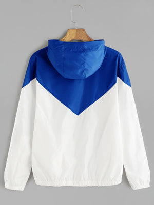 Contrast Drawstring Hooded Zip Up Jacket
