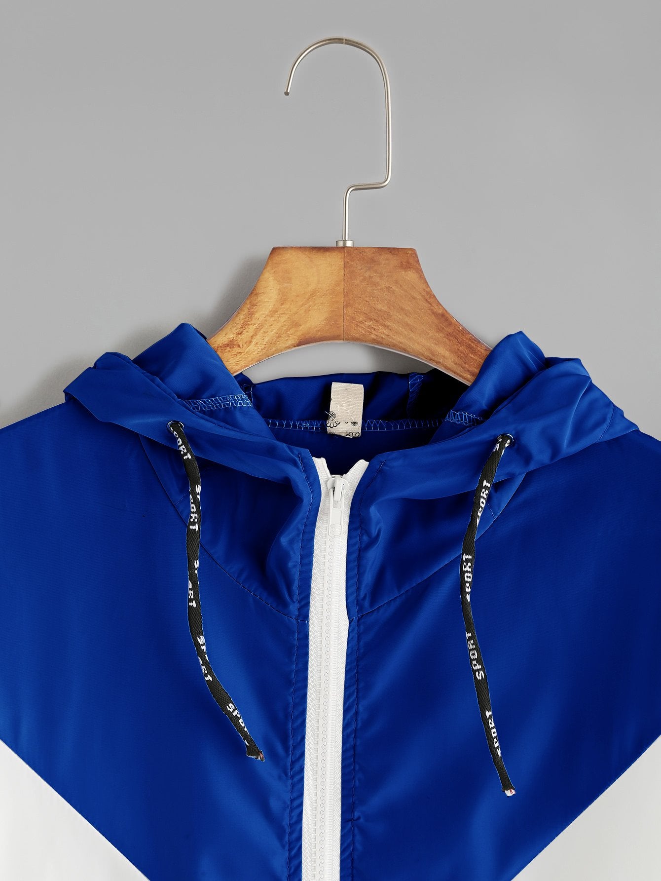 Contrast Drawstring Hooded Zip Up Jacket