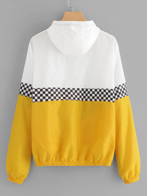 Color Block Elastic Waist Drawstring Jacket
