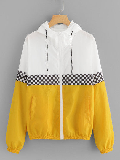 Color Block Elastic Waist Drawstring Jacket