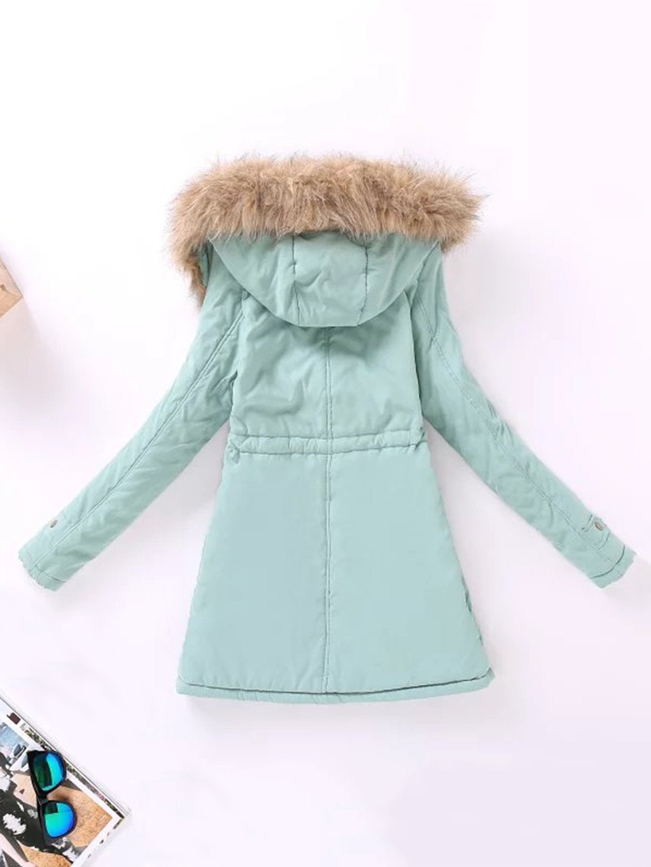 Contrast Lined Faux Fur Hood Parka Coat
