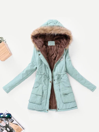 Contrast Lined Faux Fur Hood Parka Coat