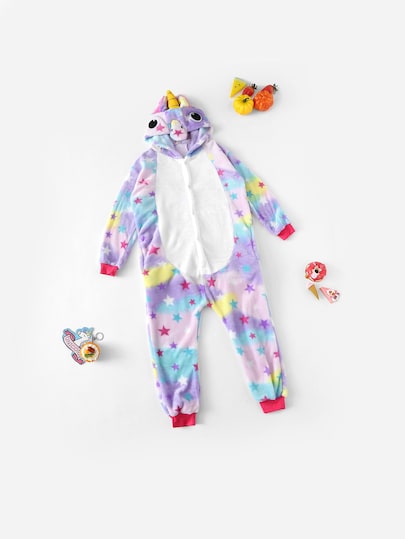 Christmas Girls Allover Stars Plush Unicorn Onesie