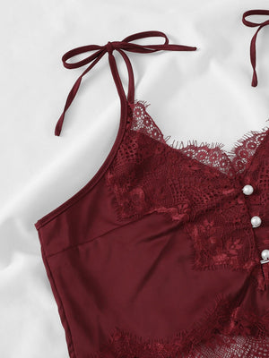Christmas Contrast Lace Cami Top & Shorts With