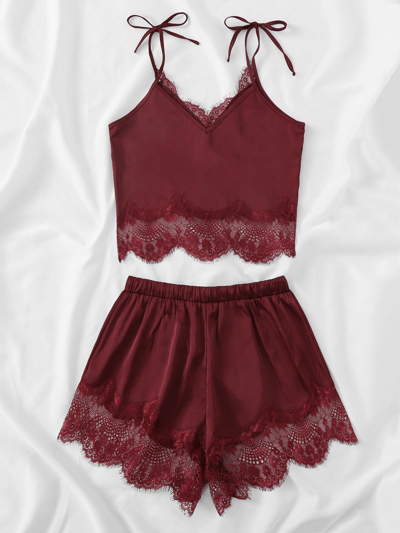 Christmas Contrast Lace Cami Top & Shorts With