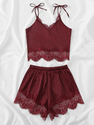 Christmas Contrast Lace Cami Top & Shorts With
