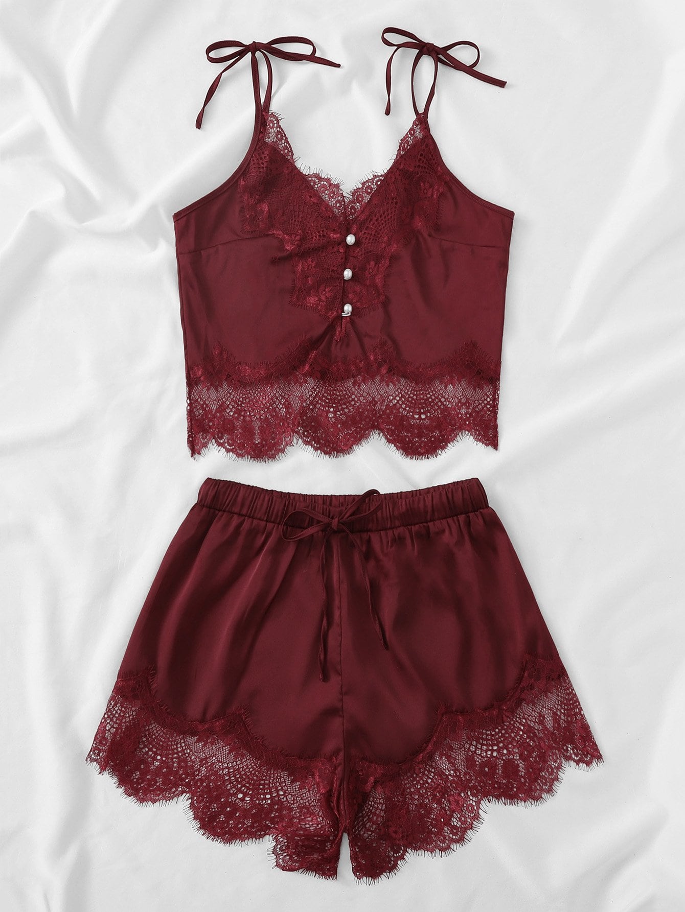 Christmas Contrast Lace Cami Top & Shorts With