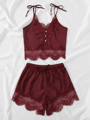 Christmas Contrast Lace Cami Top & Shorts With
