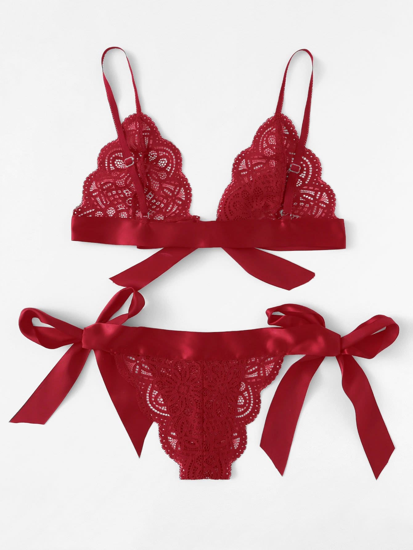 Christmas Scalloped Trim Tie Side Lingerie Set