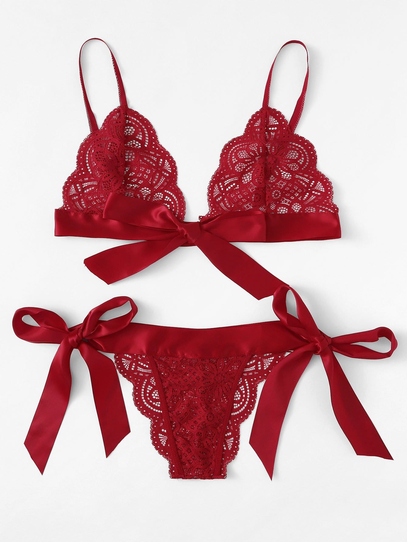 Christmas Scalloped Trim Tie Side Lingerie Set