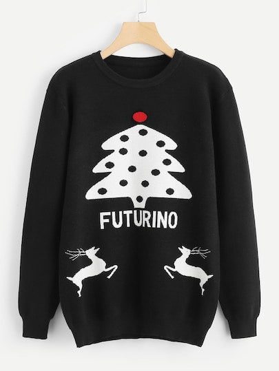 Christmas & Letter Print Jumper