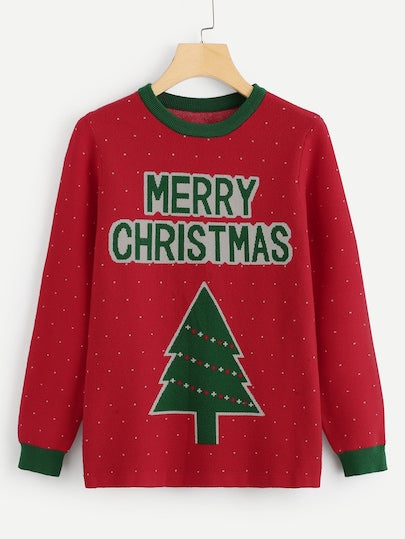 Christmas Tree & Letter Print Jumper