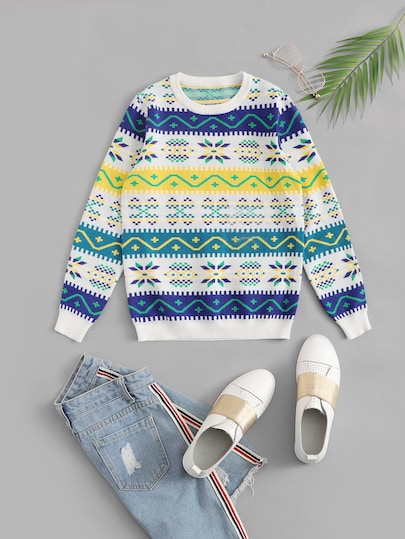 Christmas & Geo Print Jumper