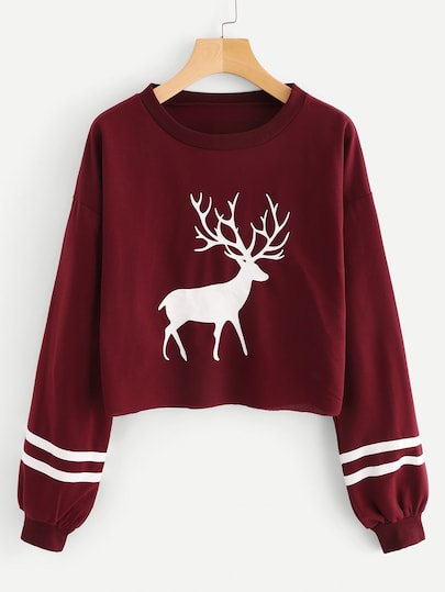 Christmas Print Crop Sweatshirt