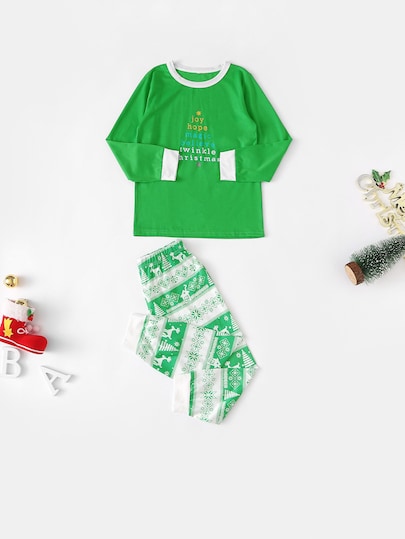 Christmas Kids Deer & Letter Print Pajama Set