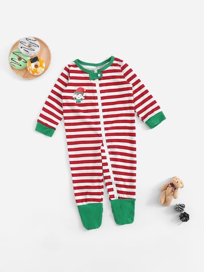 Christmas Baby Zip Front Striped Jumpsuit