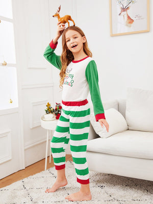 Christmas Kids Deer Print Striped Pajama Set