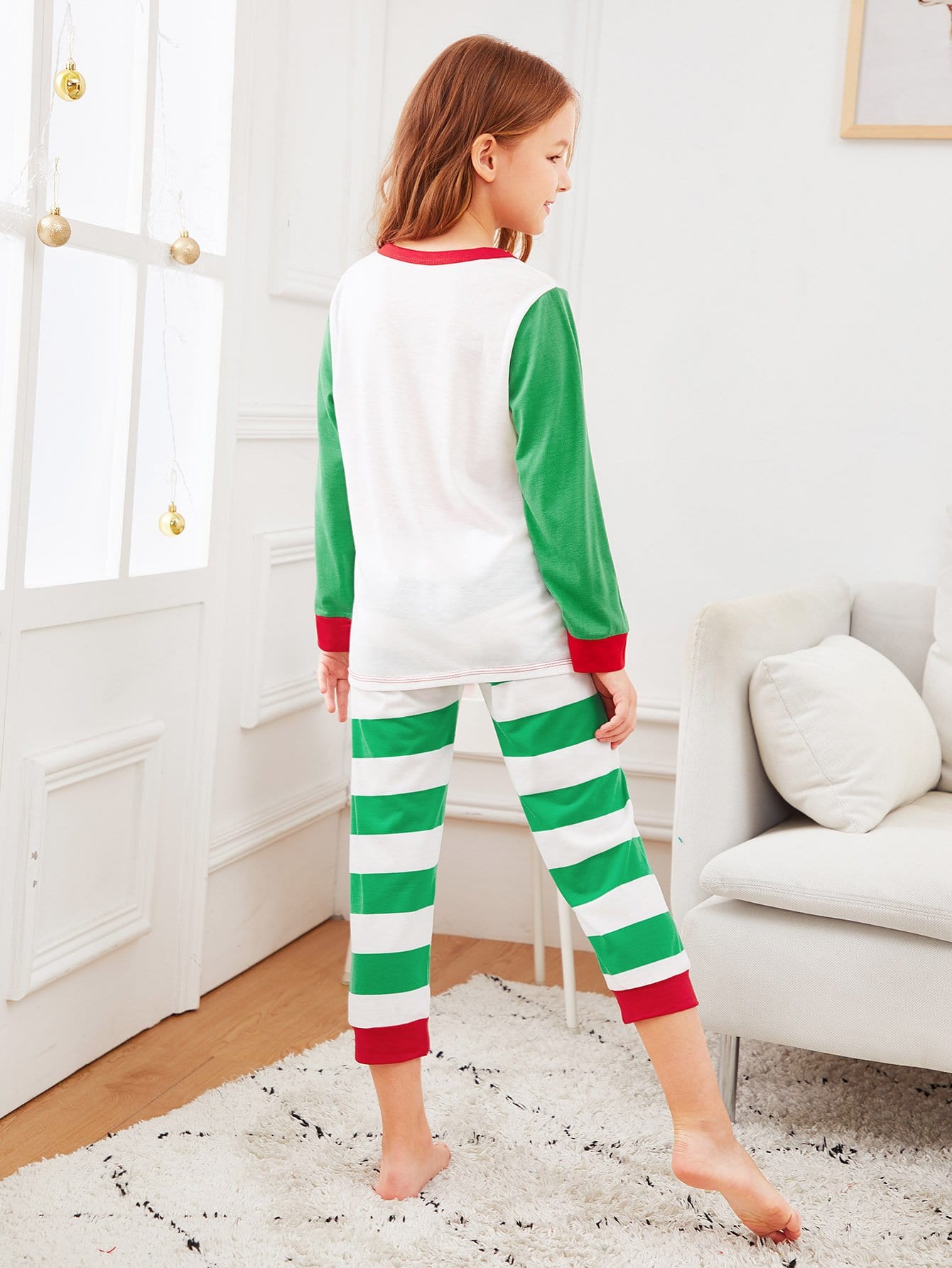 Christmas Kids Deer Print Striped Pajama Set