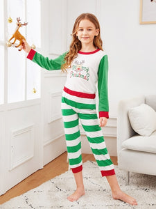 Christmas Kids Deer Print Striped Pajama Set