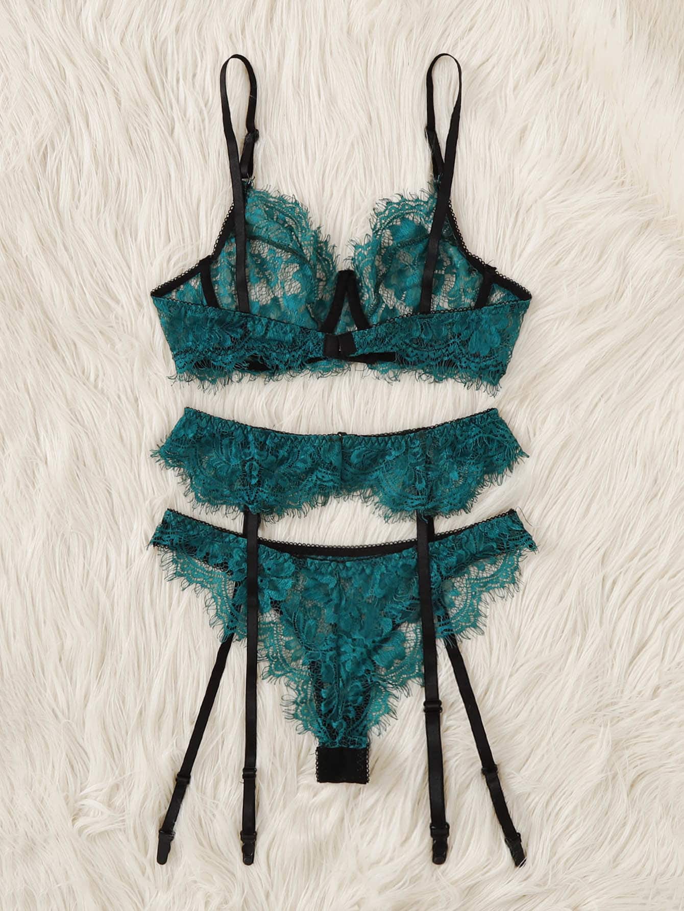 Christmas Eyelash Lace Garter Lingerie Set