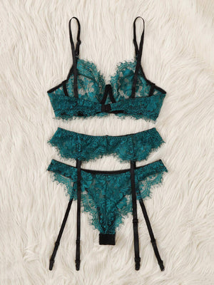 Christmas Eyelash Lace Garter Lingerie Set