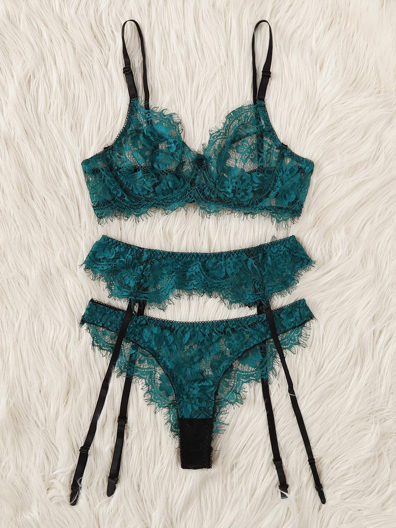 Christmas Eyelash Lace Garter Lingerie Set