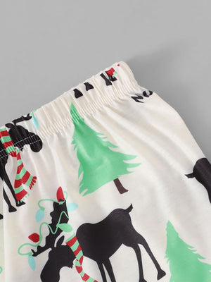 Christmas Men Deer Print Colorblock Pajama Set
