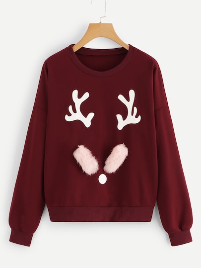 Christmas Print Drop-Shoulder Sweatshirt