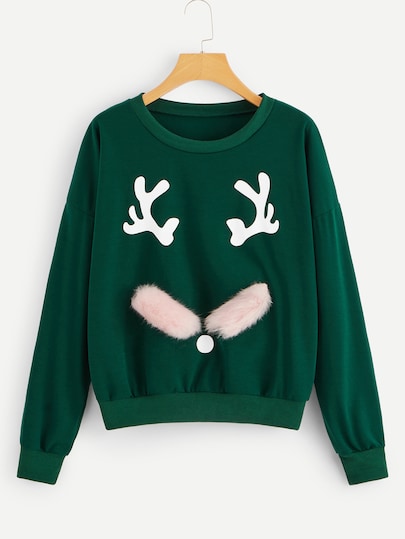Christmas Print Drop-Shoulder Sweatshirt