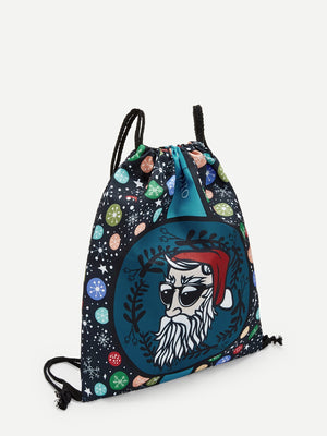 Christmas Cartoon And Snowflake Print Drawstring