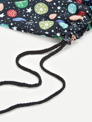 Christmas Cartoon And Snowflake Print Drawstring