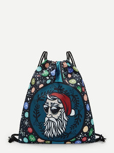 Christmas Cartoon And Snowflake Print Drawstring