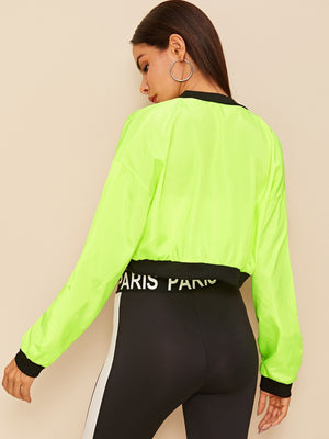 Neon Green Zip Through Crop Bomber Jacket