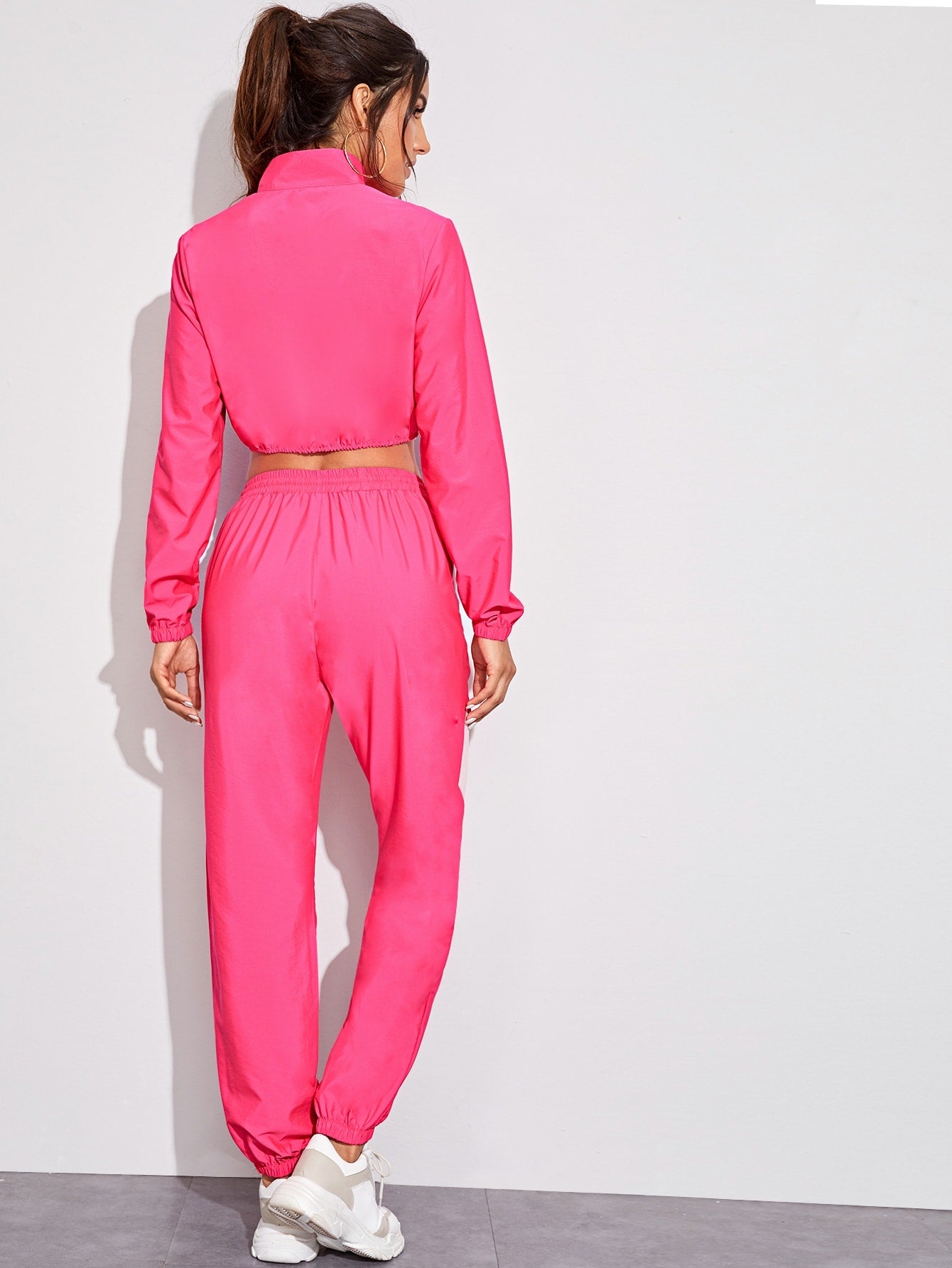 Neon Pink Contrast Panel Crop Jacket & Drawstring