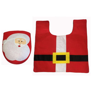 2pcs Warm Toilet Cover Seat Christmas Decor Red