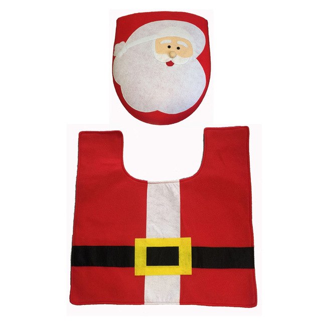 2pcs Warm Toilet Cover Seat Christmas Decor Red