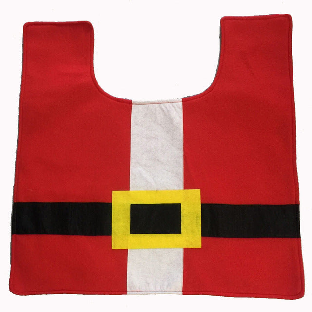 2pcs Warm Toilet Cover Seat Christmas Decor Red